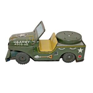 Daiya Vintage US Army Military Jeep Tin Litho Friction Toy Car RARE